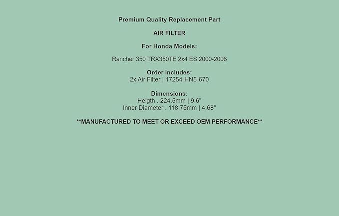 Replacement Air Filter Cleaner For Honda Rancher 350 TRX350TE 2x4 ES 2000-2006 - Image 7