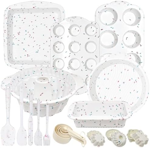 30PCS Silicone Baking Set, Nonstick Pan Sets with Round Square Cake Pans, Muffin Pan, Spatulas, Measuring Cups and Spoons for Making Bread, Cupcakes and Desserts by Unknown
