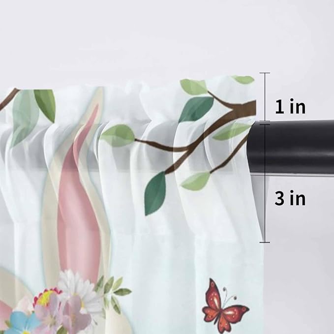 Easter Sheer Valances for Windows 42"x18", Light Filtering Kitchen Curtains - Image 7