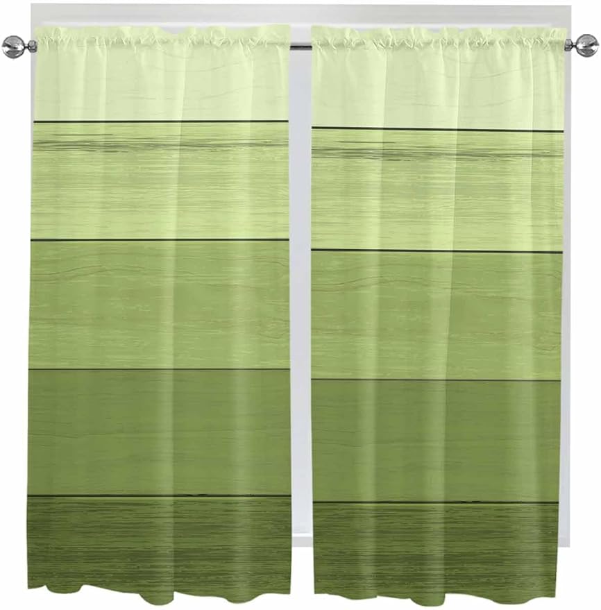 Gradient Green Wooden Board Window Valance Curtains, Retro Country Wood Grain - Image 8
