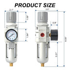 AIRZOE 3/8" NPT Air Filter Regulator Combo Piggyback, 5 Micron Brass Element - Image 2