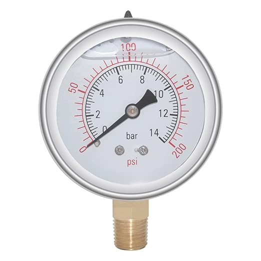 Joywayus Pressure Gauge 0-200 PSI Brass 1/4" NPT Male Thread Lower Mount by Joywayus