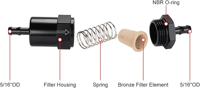 5/16" Billet Inline Fuel Filter 30 Micron Aluminum Black - Image 3