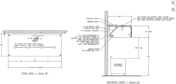 Commercial Kitchen Restaurant Duty Exhaust Hood, Wall Canopy Stainless Steel - Image 3