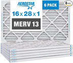 Aerostar 16x28x1 MERV 13 Pleated Air Filter, AC Furnace Air Filter, 6 Pack by AirFiltersDelivered