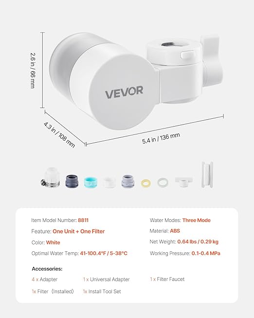 VEVOR Faucet Mount Water Filter, Horizontal Water Purifier - Image 7