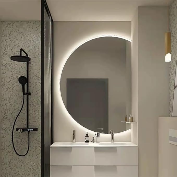 Semicircle Vanity Mirror with LED Lights, Dimmable LED Illuminated Bathroom by Unknown