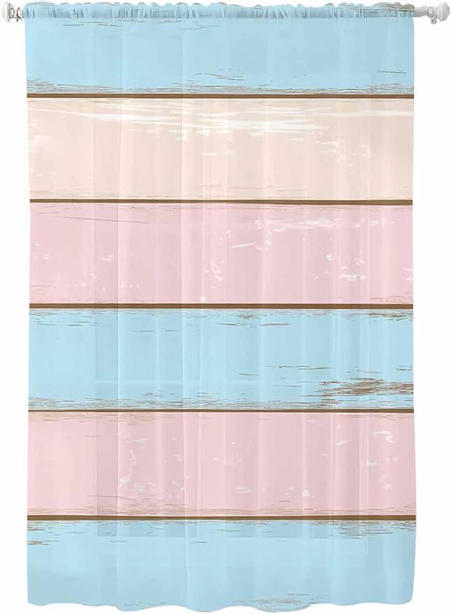 Sheer Curtains 72 Inches Long, Farmhouse Country Shabby Striped Privacy Voile by Unknown