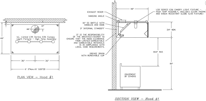 Commercial Kitchen Restaurant Duty Exhaust Hood, Wall Canopy Stainless Steel - Image 3