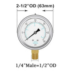 Joywayus Pressure Gauge 0-60 PSI Brass 1/4" NPT Male Thread Lower Mount - Image 2