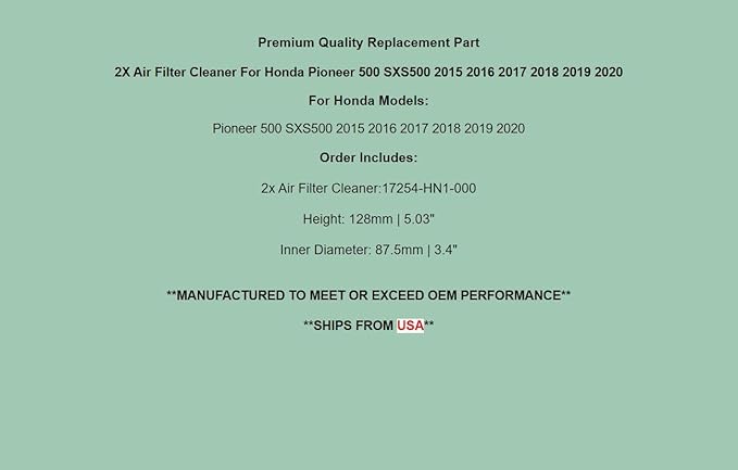 Replacement Air Filter Cleaner For Honda 500 SXS500 2015-2020 - Image 7