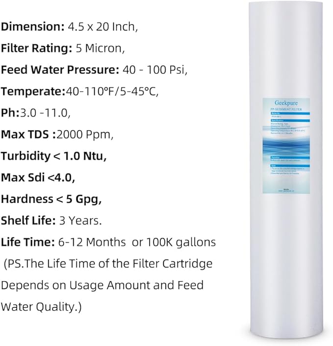 Geekpure Whole House PP Sediment and Carbon Block Replacement Filters -4.5 x 20 - Image 5
