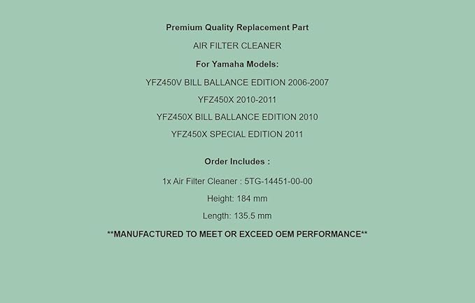Replacement Air Filter Cleaner For Yamaha YFZ450V 2006-07 YFZ450X 10-11 - Image 7