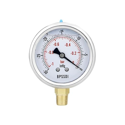 30 inHg Vacuum Silicone Oil Liquid Filled Low Pressure Gauge, 2.5" Dial Size by BPSSDI