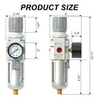 AIRZOE 1/2" NPT Air Filter Regulator Combo Piggyback, 5 Micron Brass Element - Image 2