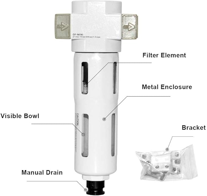 Beduan 1/4" Air in-line Compressed Particulate Filter, Moisture Water Trap - Image 3