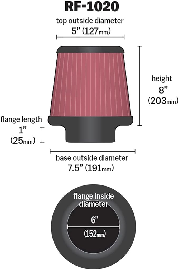 K&N High-Flow Original Lifetime Universal Clamp-On Air Filter: High Performance - Image 2