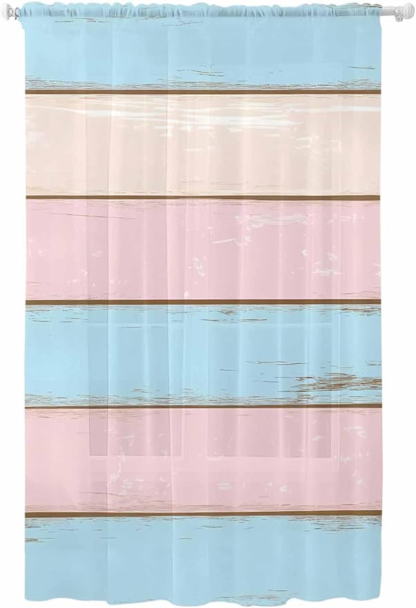 Sheer Curtains 96 Inches Long, Farmhouse Country Shabby Striped Privacy Voile by Unknown