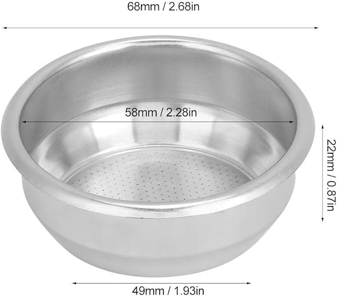 Fdit 58mm Stainless Steel Coffee Filter Basket Single Layer Double Doses Filter - Image 2