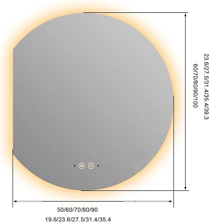 Bathroom Mirror, Dimmable LED Vanity Mirror Half Circle, Illuminated Mirror - Image 2