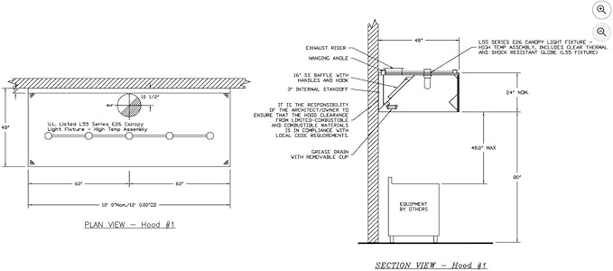 Commercial Kitchen Restaurant Duty Exhaust Hood, Wall Canopy Stainless Steel - Image 3
