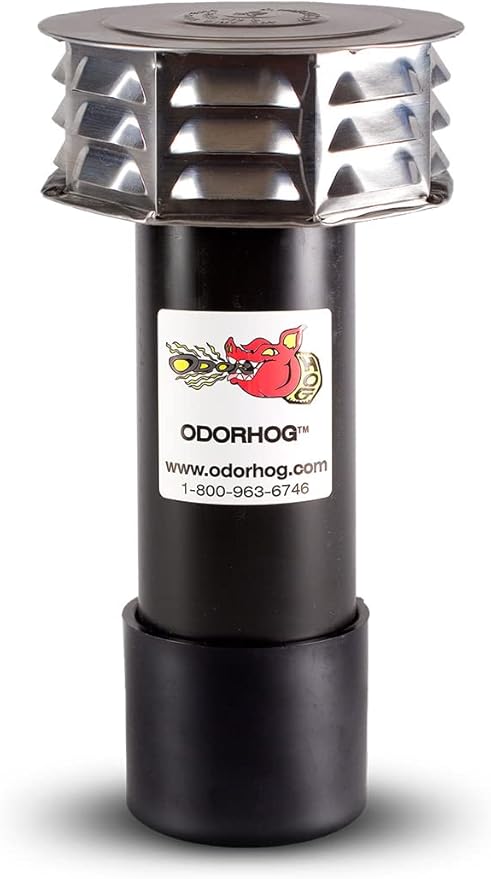 OdorHog Metal Cap Slip On Vent Stack Pipe Filter 3" Black ABS, Removes Outdoor by OdorHog-StoptheStink