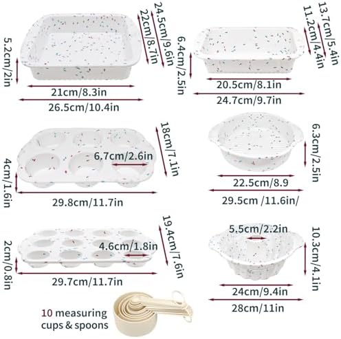 30PCS Silicone Baking Set, Nonstick Pan Sets with Round Square Cake Pans, Muffin Pan, Spatulas, Measuring Cups and Spoons for Making Bread, Cupcakes and Desserts - Image 2