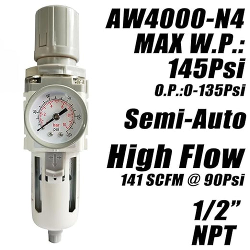 1/2" NPT Air Filter Pressure Regulator Combo Water Separator - Image 2