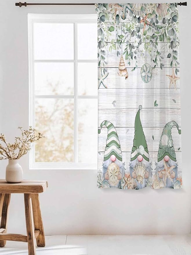 Sheer Curtains 72 Inches Long, Coastal Eucalyptus Leaf Semi Sheer Curtains - Image 3