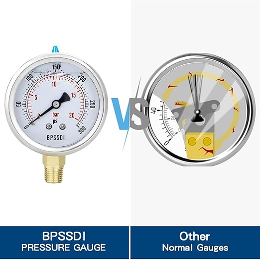 0-300 Psi Glycerin Liquid Filled Pressure Gauge, 2.5" Dial Size, 1/4" NPT Lower - Image 3