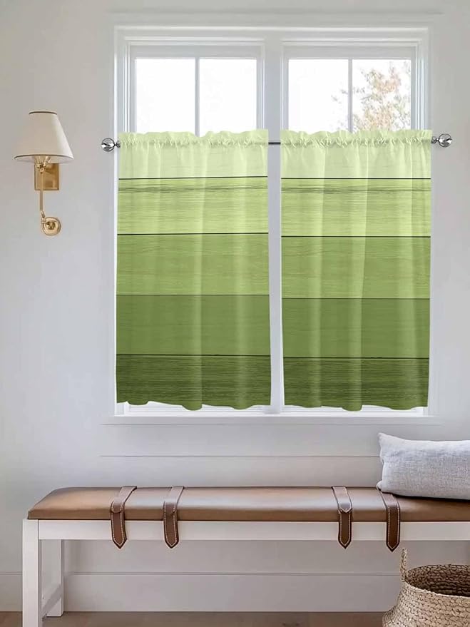 Gradient Green Wooden Board Window Valance Curtains, Retro Country Wood Grain - Image 3