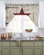 Village Stars Swag Kitchen Curtains Valance and Tier Set, Vintage Dark Red Star - Image 2