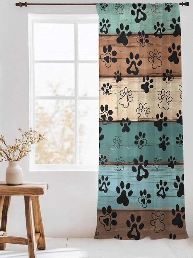Sheer Curtains 96 Inches Long, Vintage Farmhouse Country Wooden Grain Privacy - Image 3