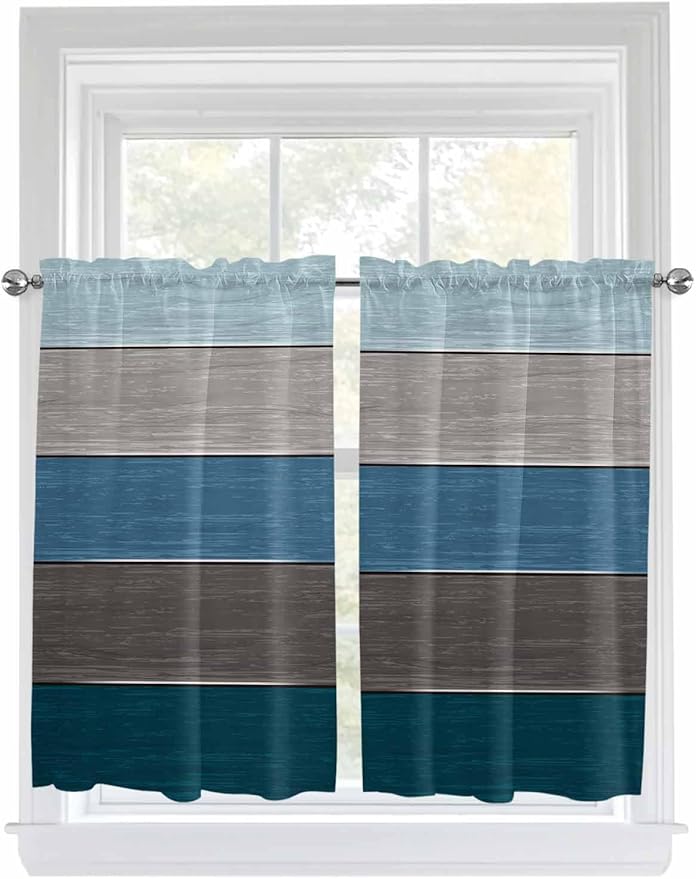 Retro Farm Blue Gray Wood Grain Window Valance Curtains, Rustic Wooden Plank - Image 9