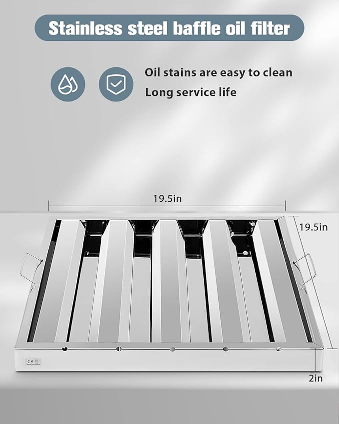 Hood Filters 430 Stainless Steel 19.5W x 19.5H Inch, 4 Grooves Commercial Hood - Image 3