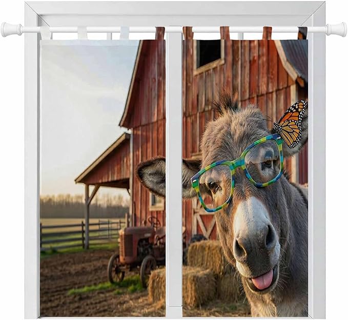 Farm Donkeys Bedroom Curtains 72 Inch Length, Window Curtains Tab Top, by Unknown