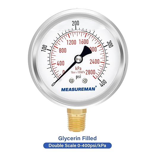 MEASUREMAN 2-1/2" Dial Size, Glycerin Filled Pressure Gauge, 0-400psi/2800kpa - Image 3