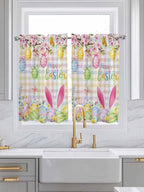 Happy Easter Tier Curtains 45 Inches Long, Spring Bunny Colorful Eggs Flower - Image 3