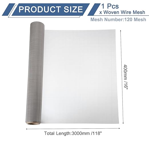 uxcell 120 Mesh 118" x 16" Woven Wire Mesh, 304 Stainless Steel Air Vent Filter - Image 2