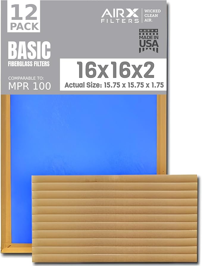 16x16x2 Air Filter Comparable to MPR 100 Basic Economy Furnace Filters by AIRXFILTERSWICKEDCLEANAIR