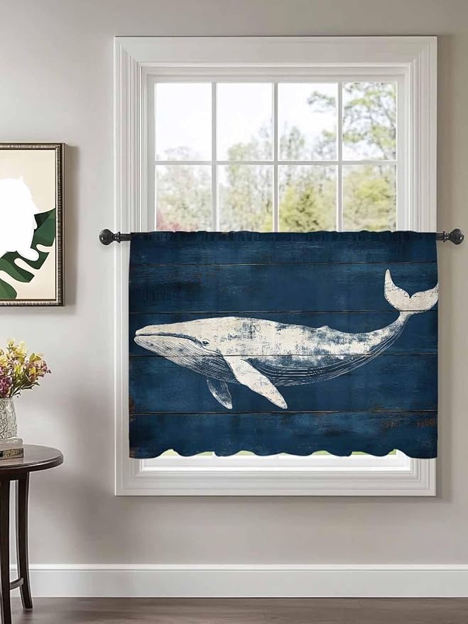 Sheer Curtains 54 Inch Length, Summer Whale Semi Sheer Curtains Light Filtering - Image 2