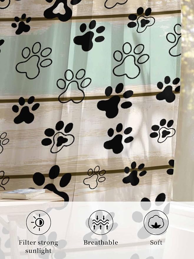 Sheer Curtains 45 Inch Length, Sage Green Beige Farmhouse Semi Sheer Curtains - Image 6