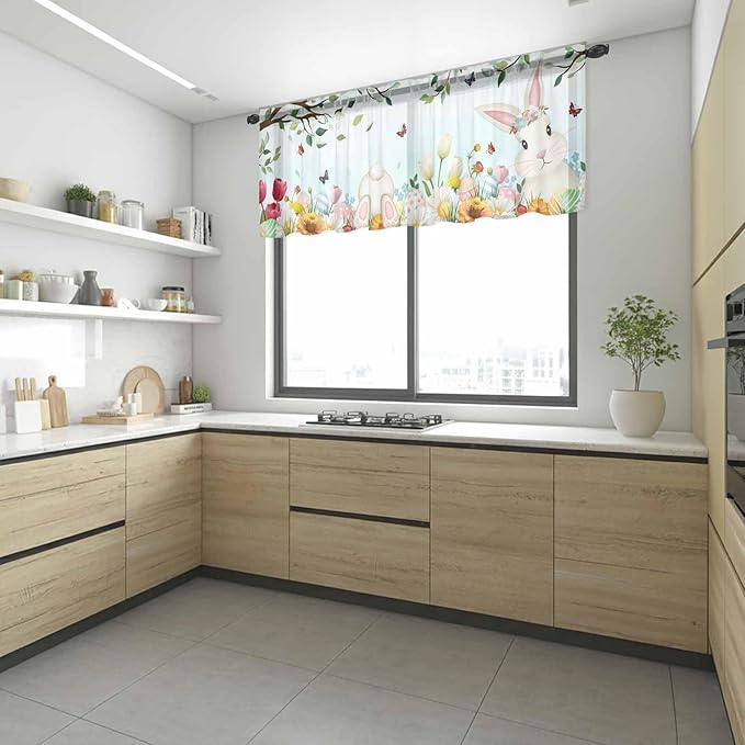 Easter Sheer Valances for Windows 54"x18", Light Filtering Kitchen Curtains - Image 6