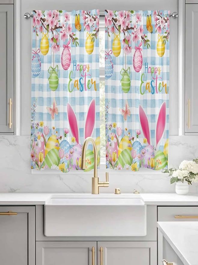 Happy Easter Living Room Curtains 72 Inches length, Spring Watercolor Bunny - Image 3