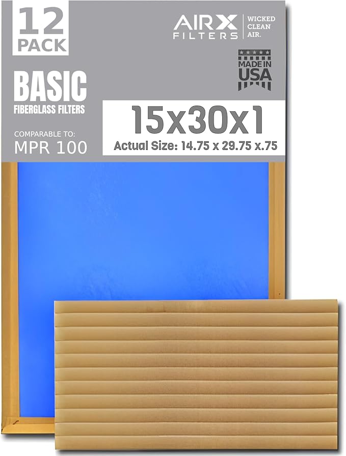 15x30x1 Air Filter Comparable to MPR 100 Basic Economy Furnace Filters by AIRXFILTERSWICKEDCLEANAIR