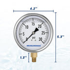 MEASUREMAN Glycerin Filled Plumbing Pressure Gauge 0-30psi Stainless Steel Case - Image 6