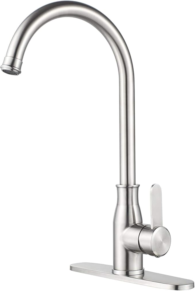 Single Handle Kitchen Faucet Stainless Steel Brushed Nickel，Modern High Arc by KOHONBY