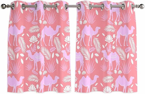 2 Panel Kitchen Cafe Curtains, Desert Camel Sunlight Filtering Nature Air by Hokiten