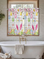 Happy Easter Tier Curtains 45 Inches Long, Spring Watercolor Bunny Eggs Flower - Image 7