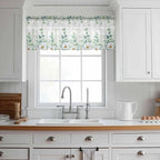 Eucalyptus Leaves Daisy Sheer Valance Curtains, Summer Farmhouses Gray Plaid - Image 2